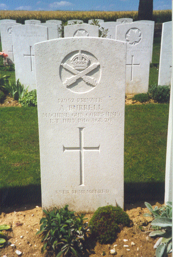 Adam Burrell's grave at Ovilliers, Somme
