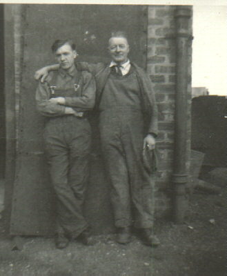 Dad on left and Uncle George Malcolm at the  Blacksmith's shop in Camelon (1951)
