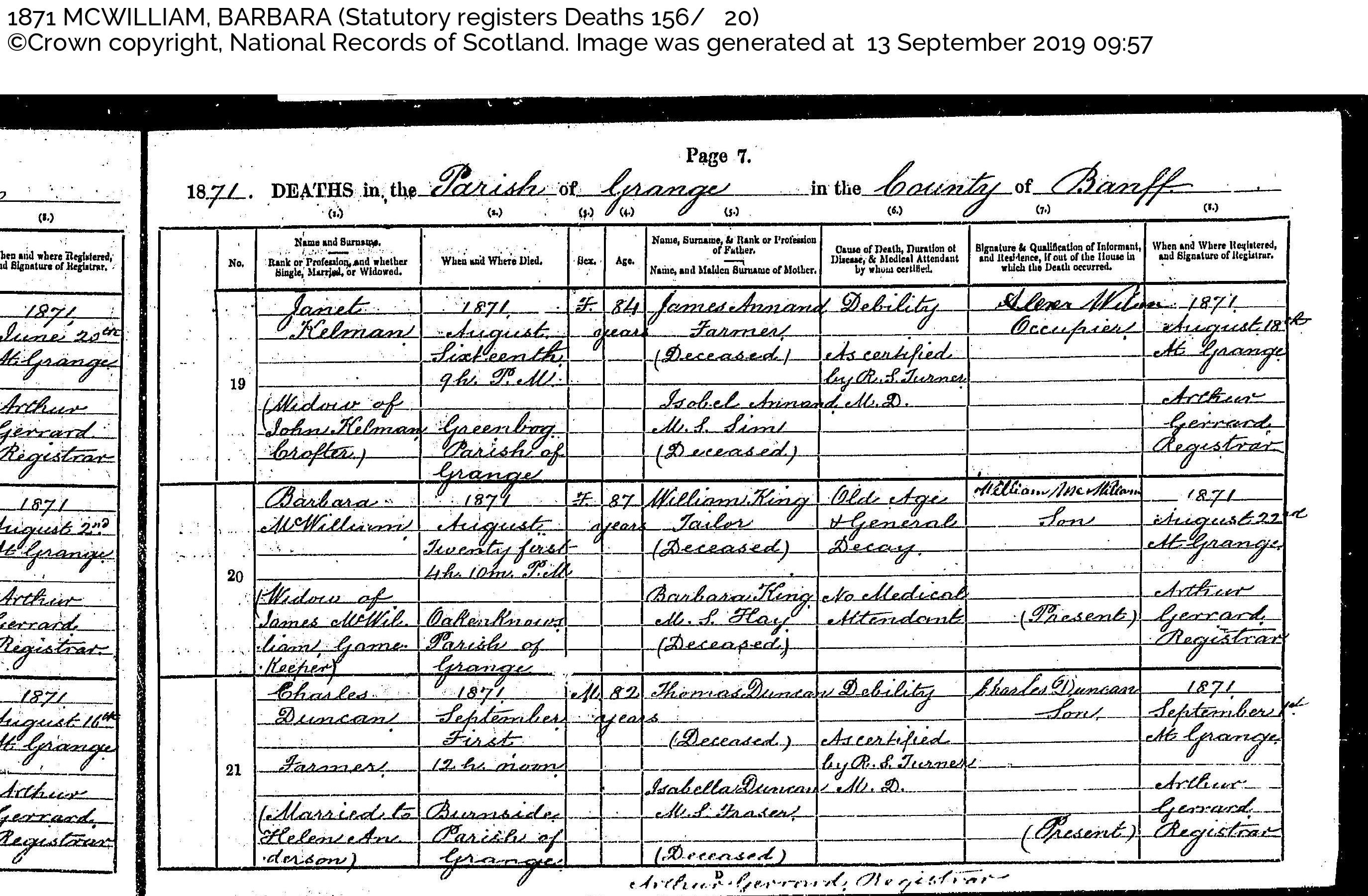 BarbaraKing(McWilliam)_D1871_Grange_Banff, August 21, 1871, Linked To: <a href='i62.html' >Barbara King</a>