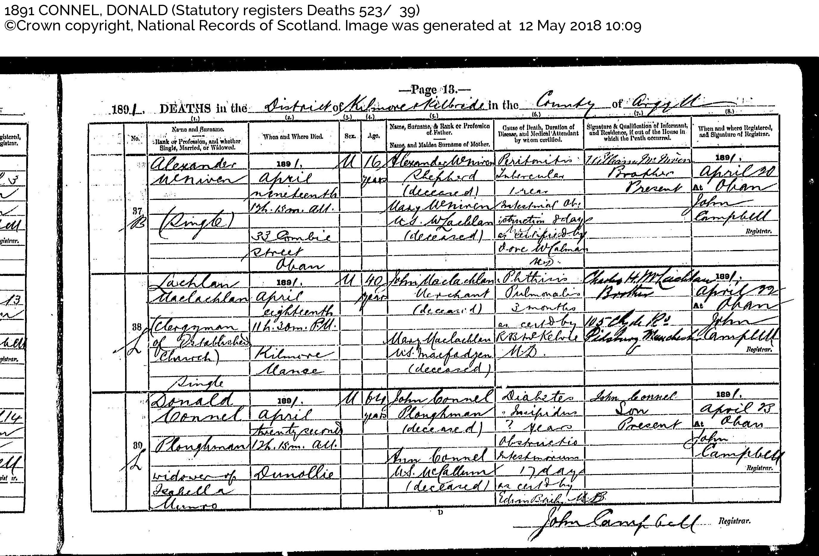 DonaldConnel_D1891, April 22, 1891, Linked To: <a href='profiles/i2561.html' >Ann McCallum</a>