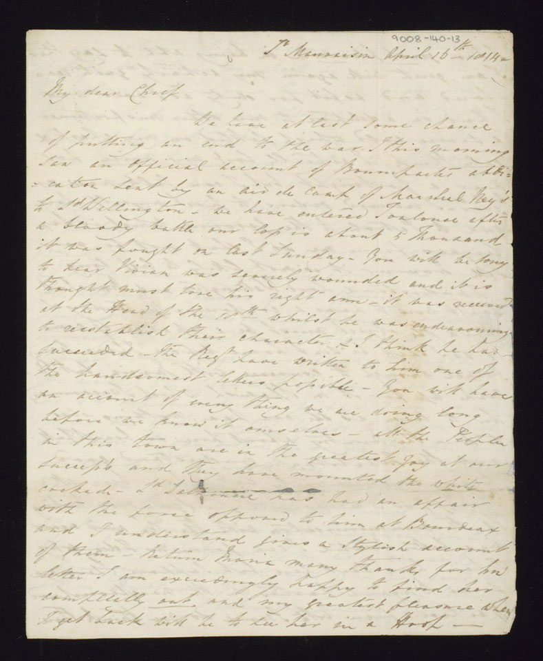StandishOgradyLetter1814, April 16, 1814, Linked To: <a href='profiles/i106.html' >Standish Darby O’Grady 2nd Viscount Guillamore</a>