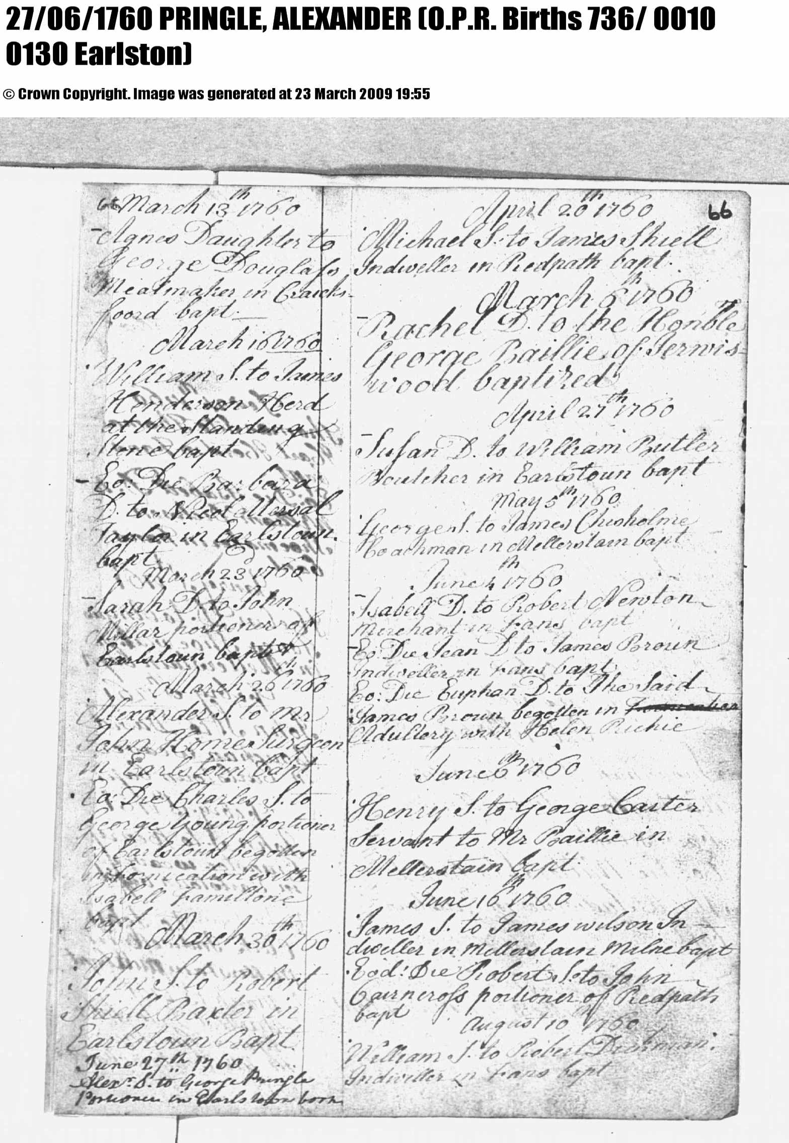 alexanderpringle1760, June 27, 1760, Linked To: <a href='profiles/i1306.html' >Robert Pringle 🧬</a>